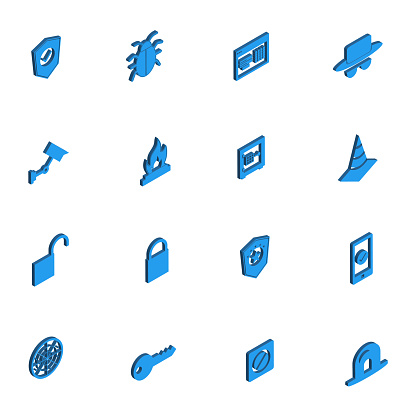 Set of Blue Isometric Icons  Isolated on White Background