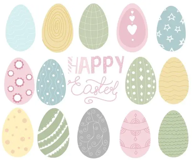 Vector illustration of Set of easter eggs flat design on white background.