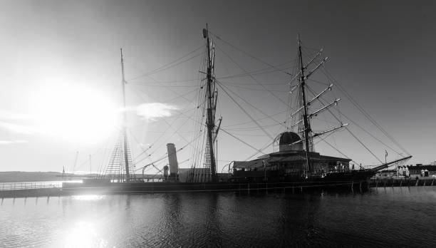 Dundee, UK - December 11, 2023: Modern V&A building and RSS Discovery ship at coast of dundee scotland england UK