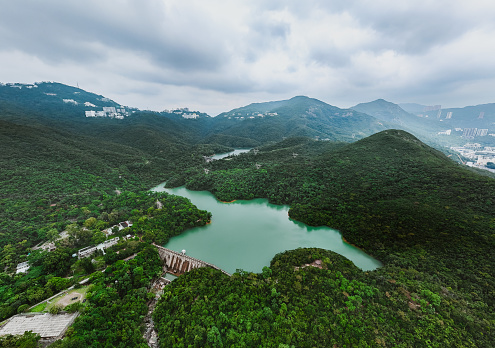 Drone view of aberdeen upper reservoir, Hong Kong