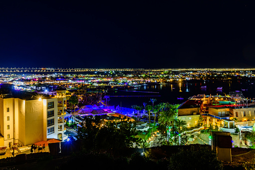 View of egyptian resort city Sharm El Sheikh at night
