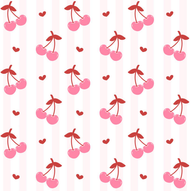 Coquette cherry with bow seamless pattern, preppy pink background isolated on white. Coquette cherry with bow seamless pattern, preppy pink background isolated on white. cherry stock illustrations