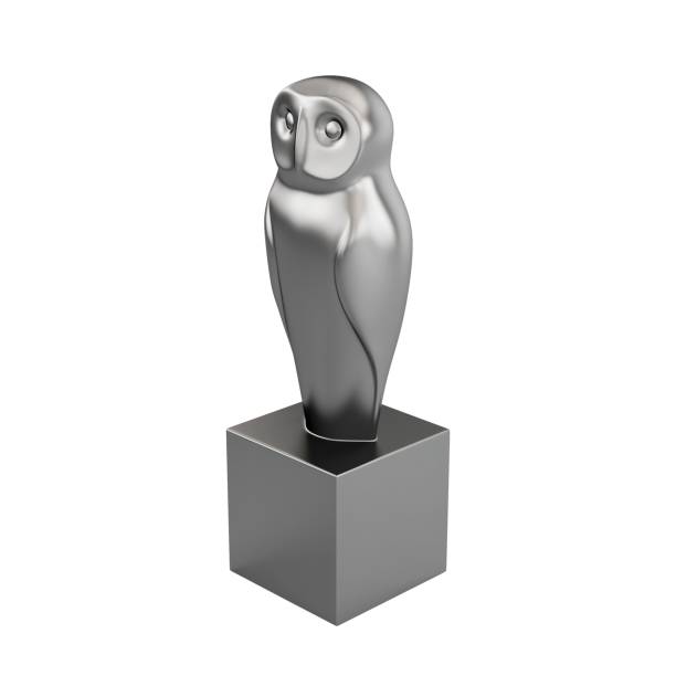 istock 3D rendering of a decorative metallic owl on a white background 1982303822
