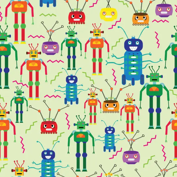 Vector illustration of Robots colorful design for children prints seamless pattern