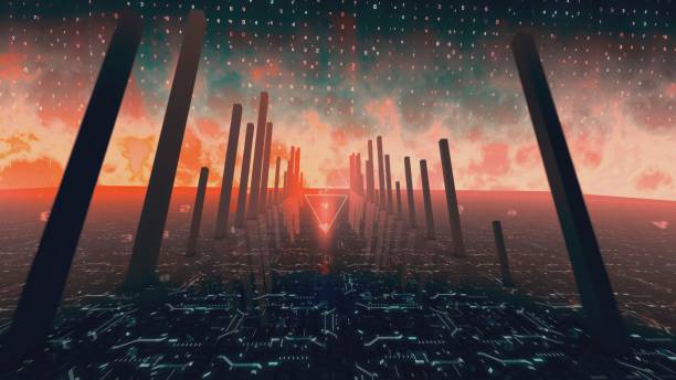 80's technology abstract background, geometric lines and dots