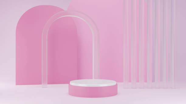 istock 3D Rendering Pink background with podium and abstract decoration 1982333320