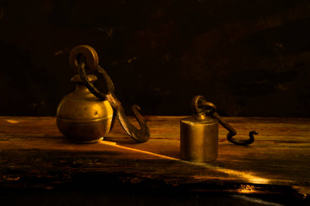 still life with antique brass scale weights