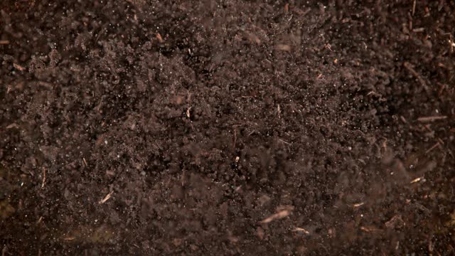 Super Slow Motion Shot of Exploding Soil Towards Camera at 1000fps.