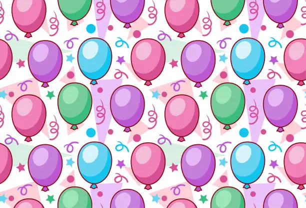 Vector illustration of Cute birthday colorful balloons pastel colored seamless pattern