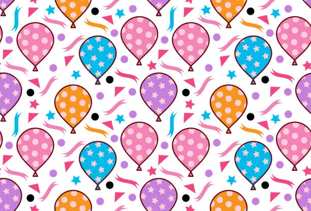 Vector illustration of Cute colorful birthday balloons with confetti cartoon seamless pattern