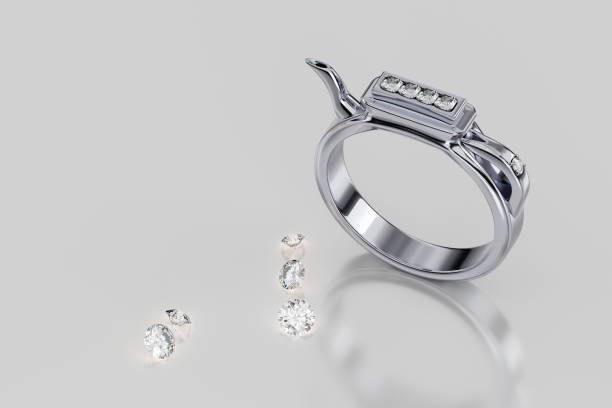Picture of a ring kept in a box with a white background. Silver, golden, platinum, fashion, chain, jewelry, girl, women, indian, asian, price, fall, stock, market, symbol, love, gift, engagement.