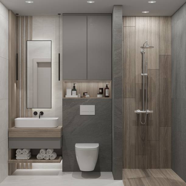 istock Modern minimal small bathroom interior design with shower 1982360258