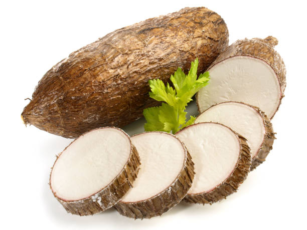 istock Cassava Root with Slices on white Background - Isolated 1982405494