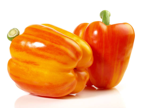 istock Red Orange striped Peppers on white Background - Isolated 1982406015