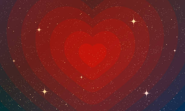 istock Huge heart among the starry sky in retro style, banner with heart pattern. Concept: valentine's day, mother's day, birthday, marriage, invitation e-card, love. Big neon heart glow 1982409714
