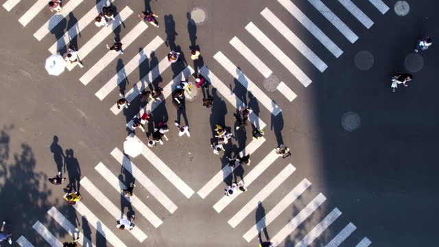 Top View of People Walking the Zebra Crossing