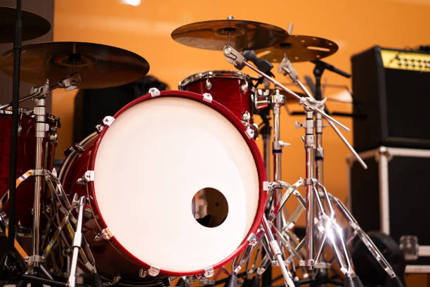 istock Complete set of red drums in the studio music concept 1982470011