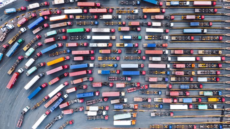 T/L Top View of Trucks Entering Container Terminal