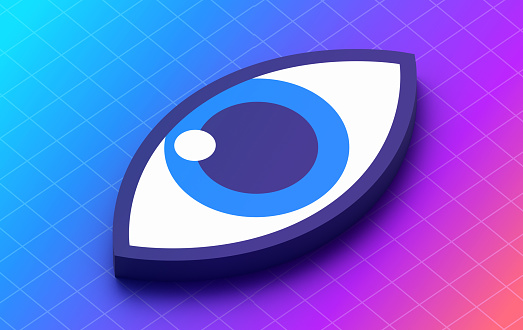 Eyes security conversation witness 3D render blue eyeball background.