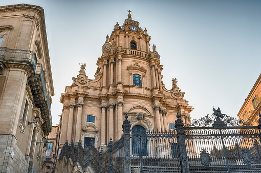 Facade of the Saint George Cathedral, Baroque masterpiece and major landmark in the Ibla district of Ragusa, Italy
