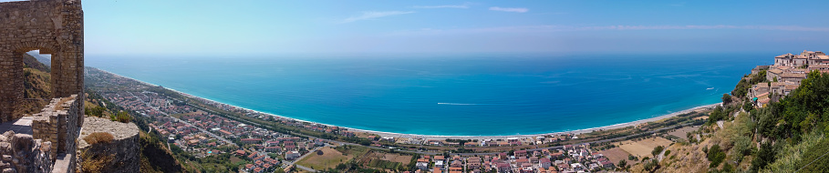 Scenic view of the Tyrrhenian coast from Fiumefreddo Bruzio, picturesque town in the Province of Cosenza, Italy
