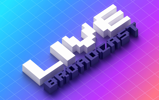 Broadcasting live glow 3D grid gradient background.