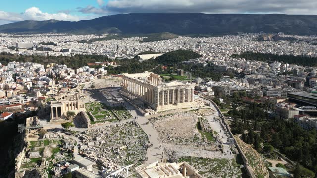 Acropolis in Greece, Parthenon in Athens aerial view, famous Greek tourist attraction, Ancient Greece landmark drone view - sigthseeing destination Unesco Heritage world in Atene