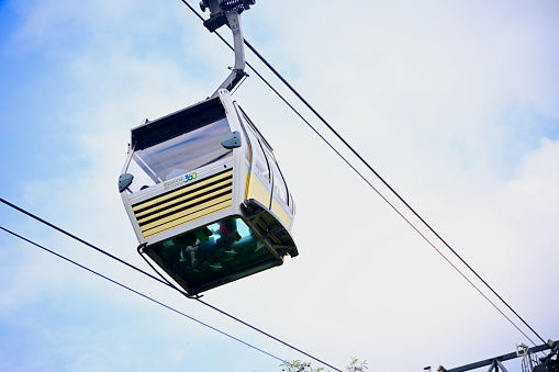 Red cable car cabin transportation