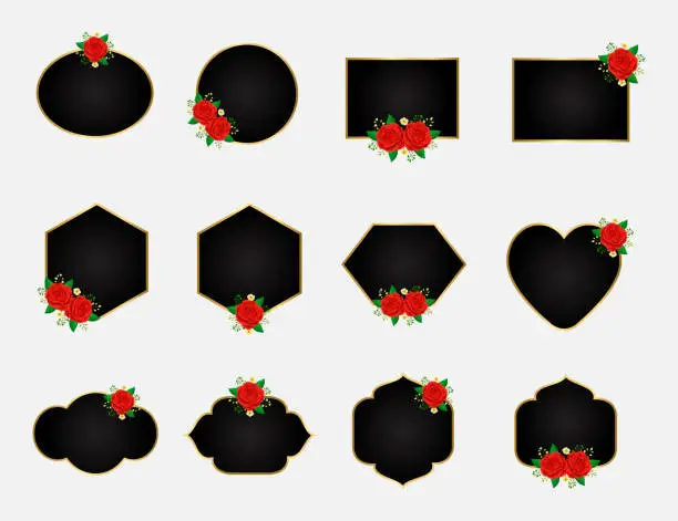 Vector illustration of Set of shape frame with red rose decoartion