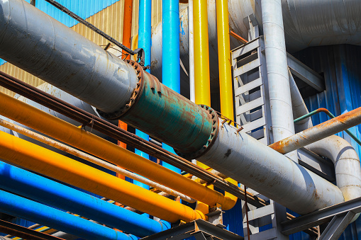 Color pipe in a factory, close up photo