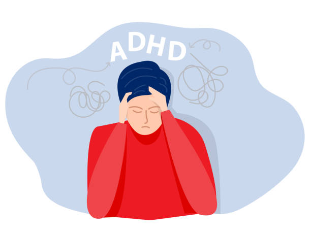 adhd people concept, businessman is a headache because tired of doing work difficulty learning. dizzy man.vector - homework headache studying learning stock illustrations