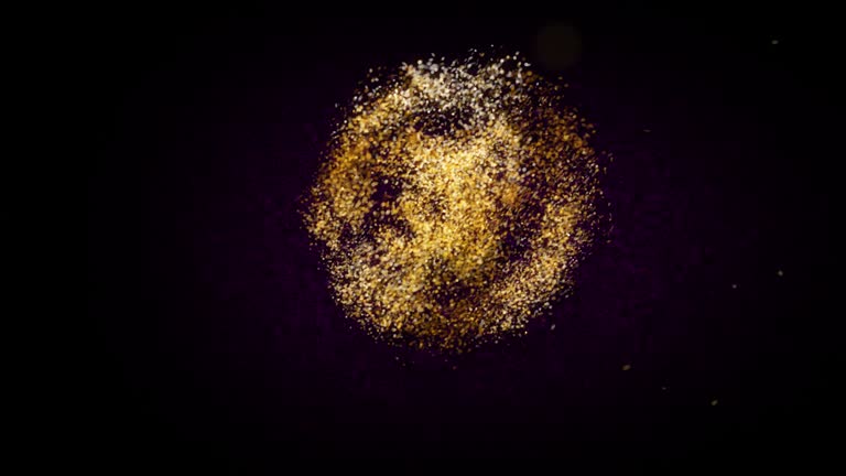 Luxury 30 years Anniversary Laurel Wreath Label Gold Texture Glitter Dust Reveal On Dark Purple Shiny Micro Turbulence Waves Grainy Pattern Texture Effect Background