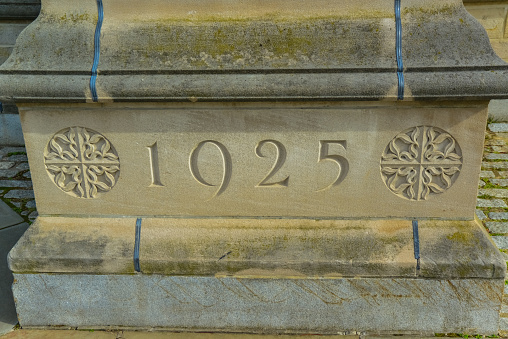 Princeton, NJ USA - November 12, 2019:  Elements of architectural design and view of the exterior of the Chapel on the campus of Princeton University in Princeton, NJ