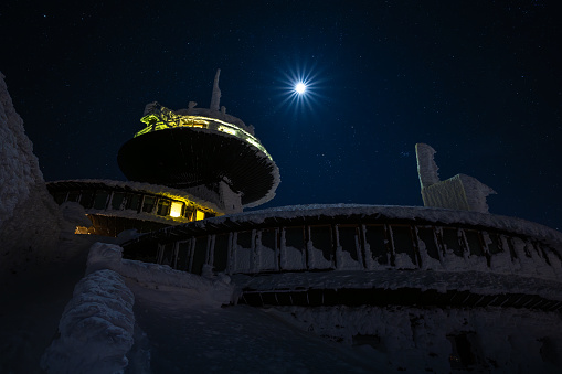 night on sniezka mountain with full moon in Karkonosze
