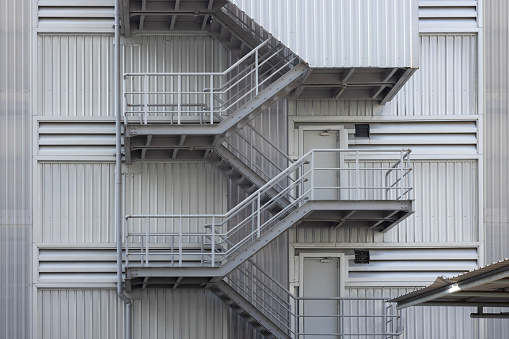 Detail of a stainless steel staircase in a modern building