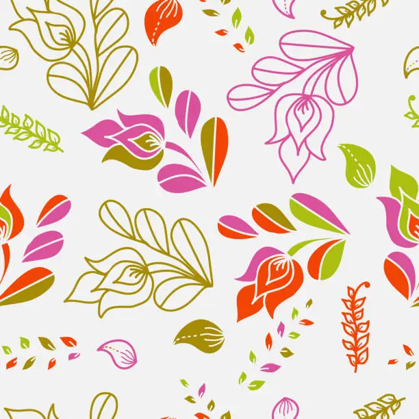 Vector illustration of Floral brush strokes seamless pattern