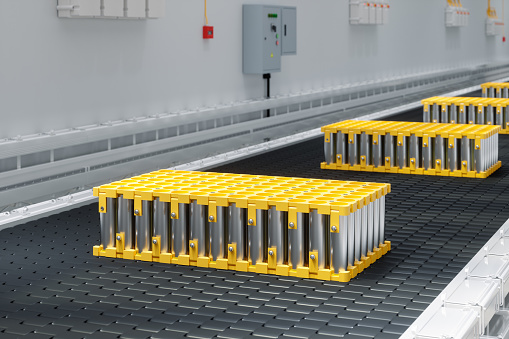 Close-up View Of Lithium-ion Batteries On Production Line