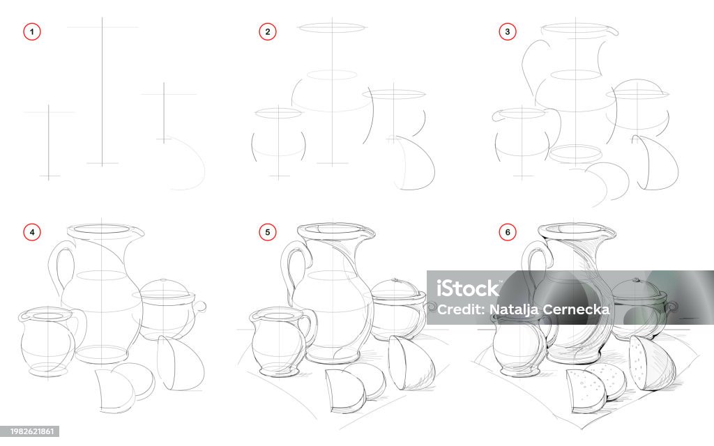 Baltics Drawing Ilustración de How To Draw Still Life With Baltic Ceramic Dishes ...