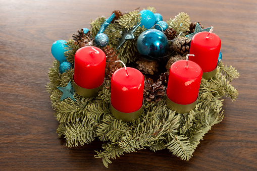 Traditional advent wreath with four candles