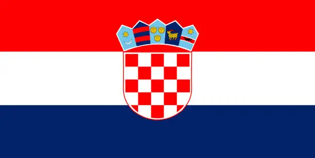 Vector illustration of Close-up of ensign of national flag of Southern European country of Croatia.