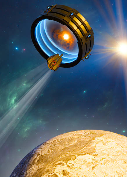 istock Interstellar travel and dimensional portals, spaceships exploring new planets and space-time transformation 1982627440