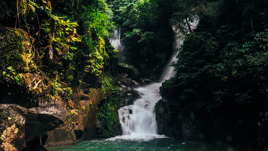 Beautiful waterfall Namtok Phlio, Phlio waterfall national park in Chanthaburi Province Thailand. Landscape waterfall in tropical forests. Waterfall cascade in tropical rainforest.