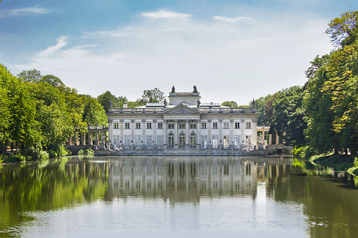 Warsaw, Poland - june25: Lazienki Royal Palace on the shore of the lake on june 25, 2022 in Warsaw, Poland