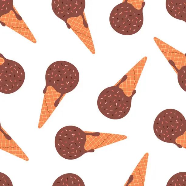 Vector illustration of Seamless pattern chocolate ice cream cone