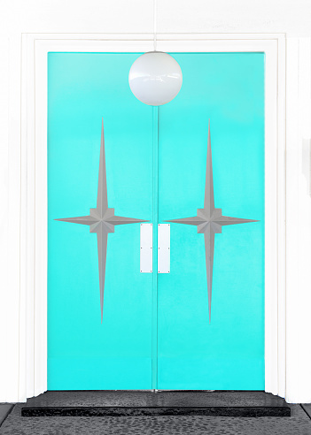Turquoise blue mid century modern doors in Palm Springs, California