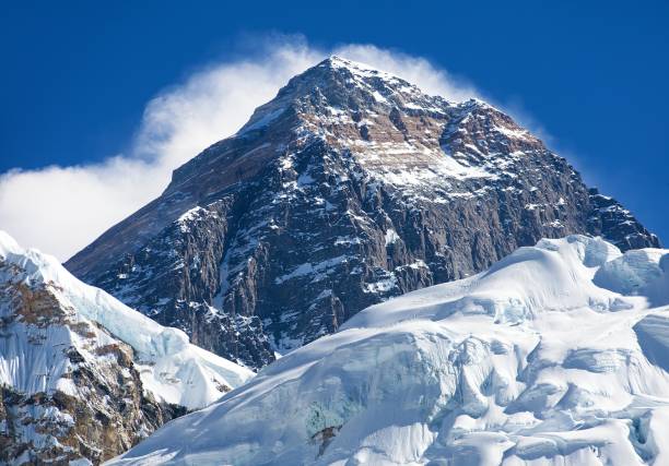 top of Mount Everest with cloud blue colored