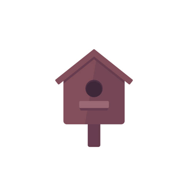 vogelhaus-ikone auf weißem, flachem design - birdhouse wood isolated white background stock-grafiken, -clipart, -cartoons und -symbole