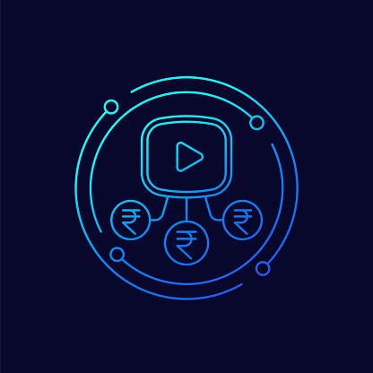 Video monetization line icon with rupee