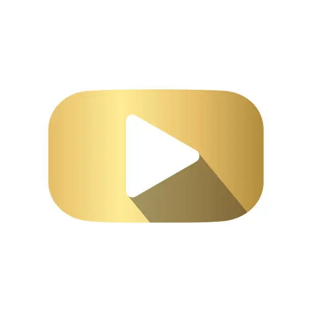 Vector illustration of Gold play button in flat style with shadow