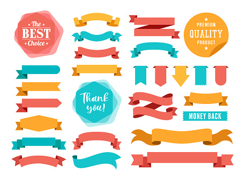 Vector illustration of the ribbons and badges set.